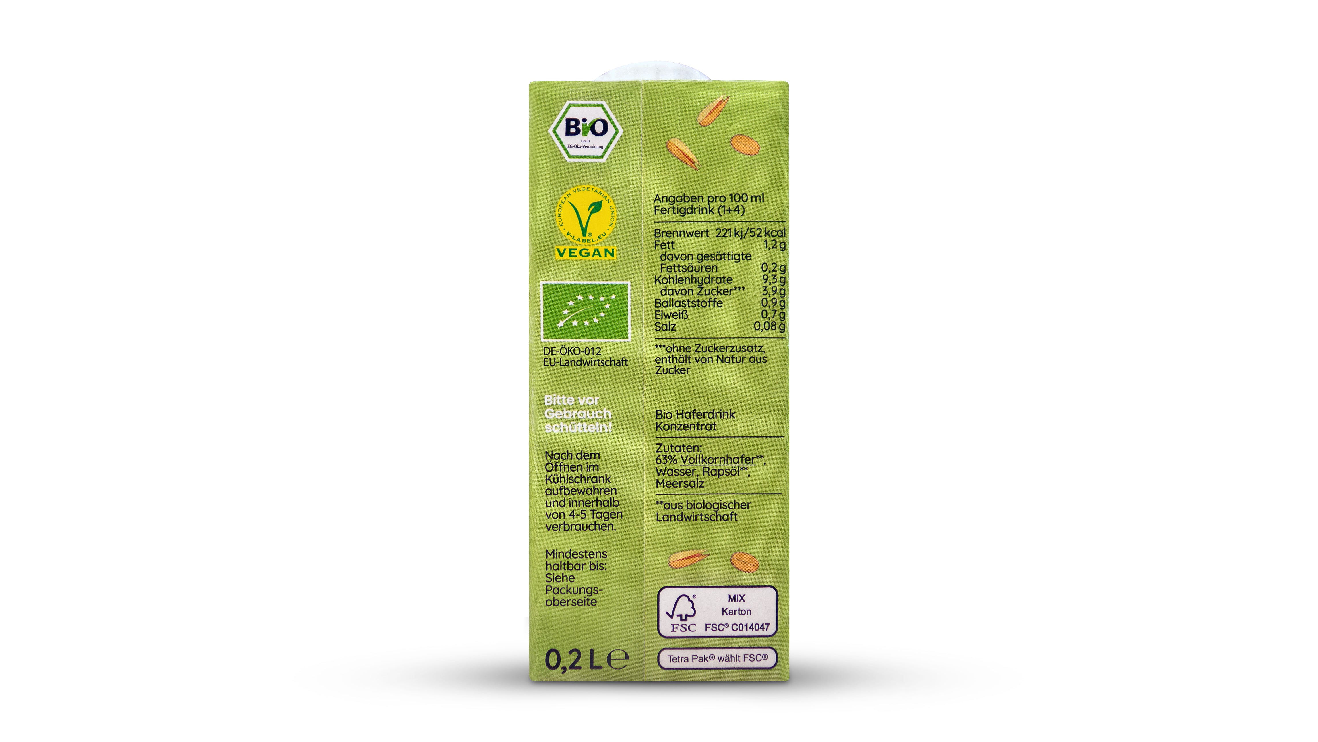 Bio Haferdrink Konzentrat (0,2L ergibt 1,0L)